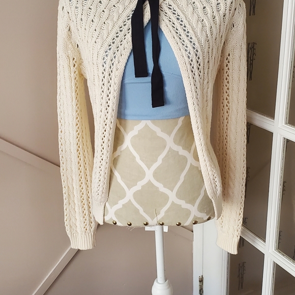 Bethany Mota 2-way to wear Cream Sweater cardigan with black bow. Cotton knitted - Picture 3 of 7